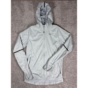 Nike Shield Running Jacket Women's Size S Gray Lightweight Hooded Zip‎ Up (READ)
